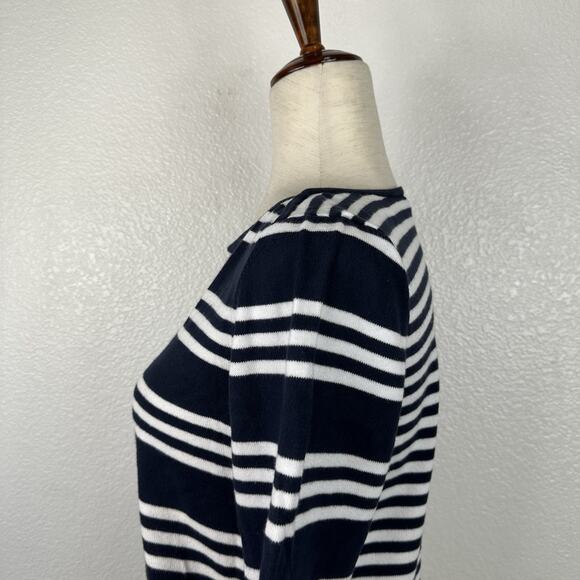 Tommy Hilfiger Top Women Medium Navy White Stripe Cotton Knit Preppy Nautical - Picture 8 of 12